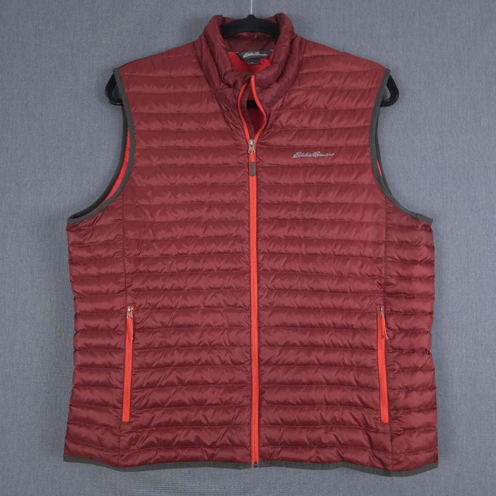 Eddie Bauer EB700 Down Puffer Vest Mens XL Brick Red Full Zip Packable Jacket